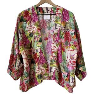 Winton and Waits Short Floral Kimono Top One Size Succulent Plant Colorful Boho